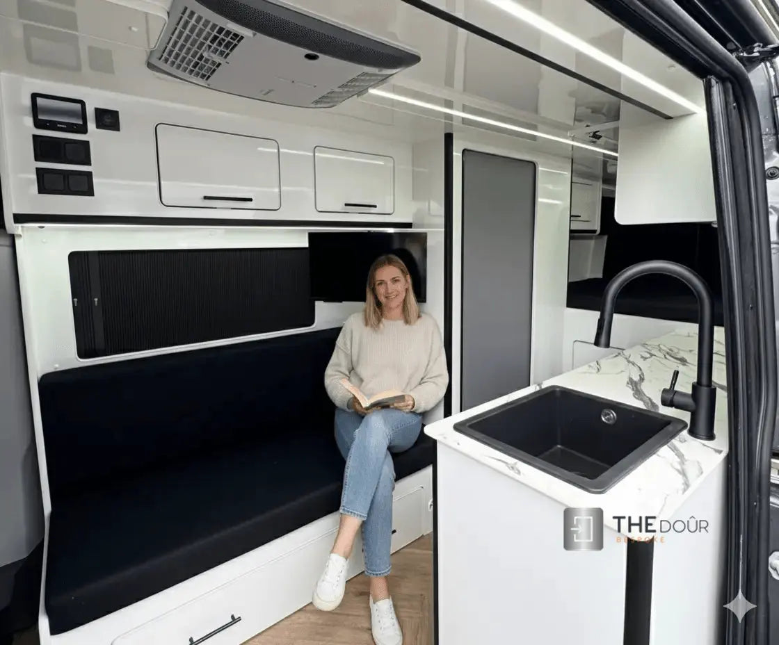 Campervan ROLdoûr Shower Door & 3 x WINdoûr Blackout Window Blinds & Net | All Made to Measure THEdoûr Bespoke
