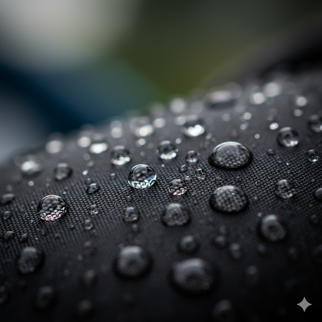 water droplets on a fabric surface