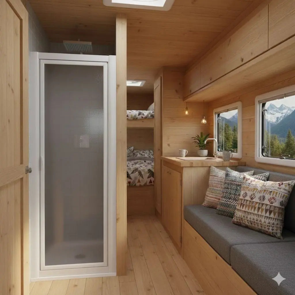 SAFEdour (ZERO Glass) Safe Pivot Shower Door for Homes, Public Spaces, Campervans & Motorhomes THEdoûr Bespoke