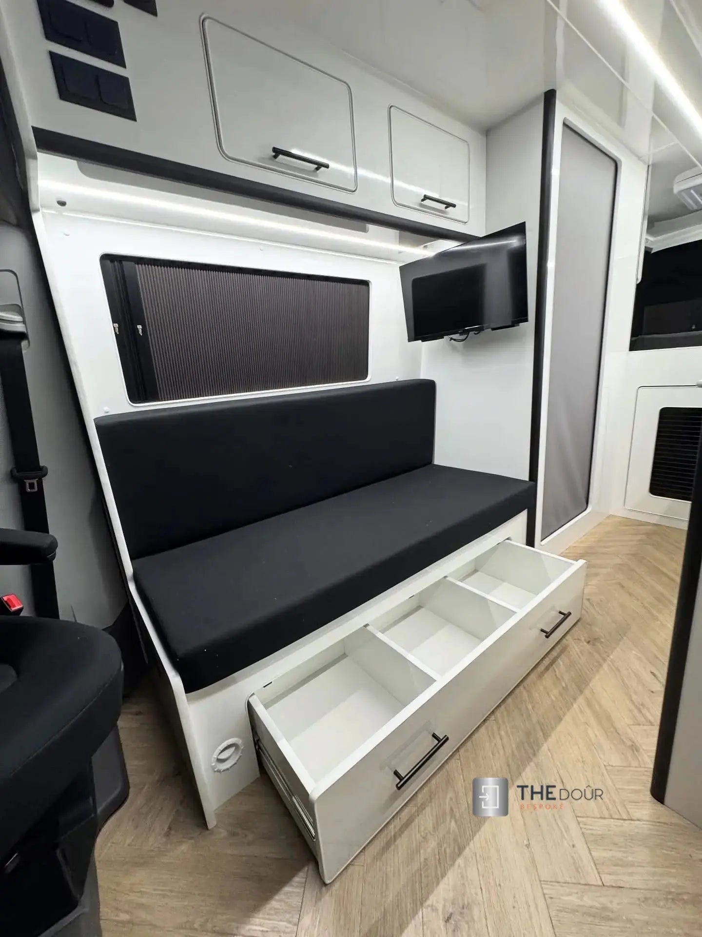 Campervan ROLdoûr Shower Door & 3 x WINdoûr Blackout Window Blinds & Net | All Made to Measure THEdoûr Bespoke
