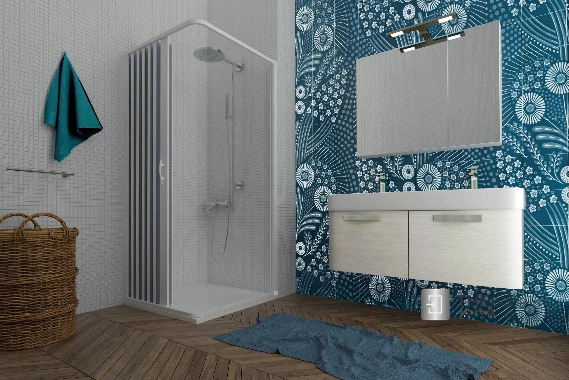 FLEXdoûr Corner PVC Shower Door with central Opening 1850mm Height x Various Reducible Width THEdoûr Bespoke