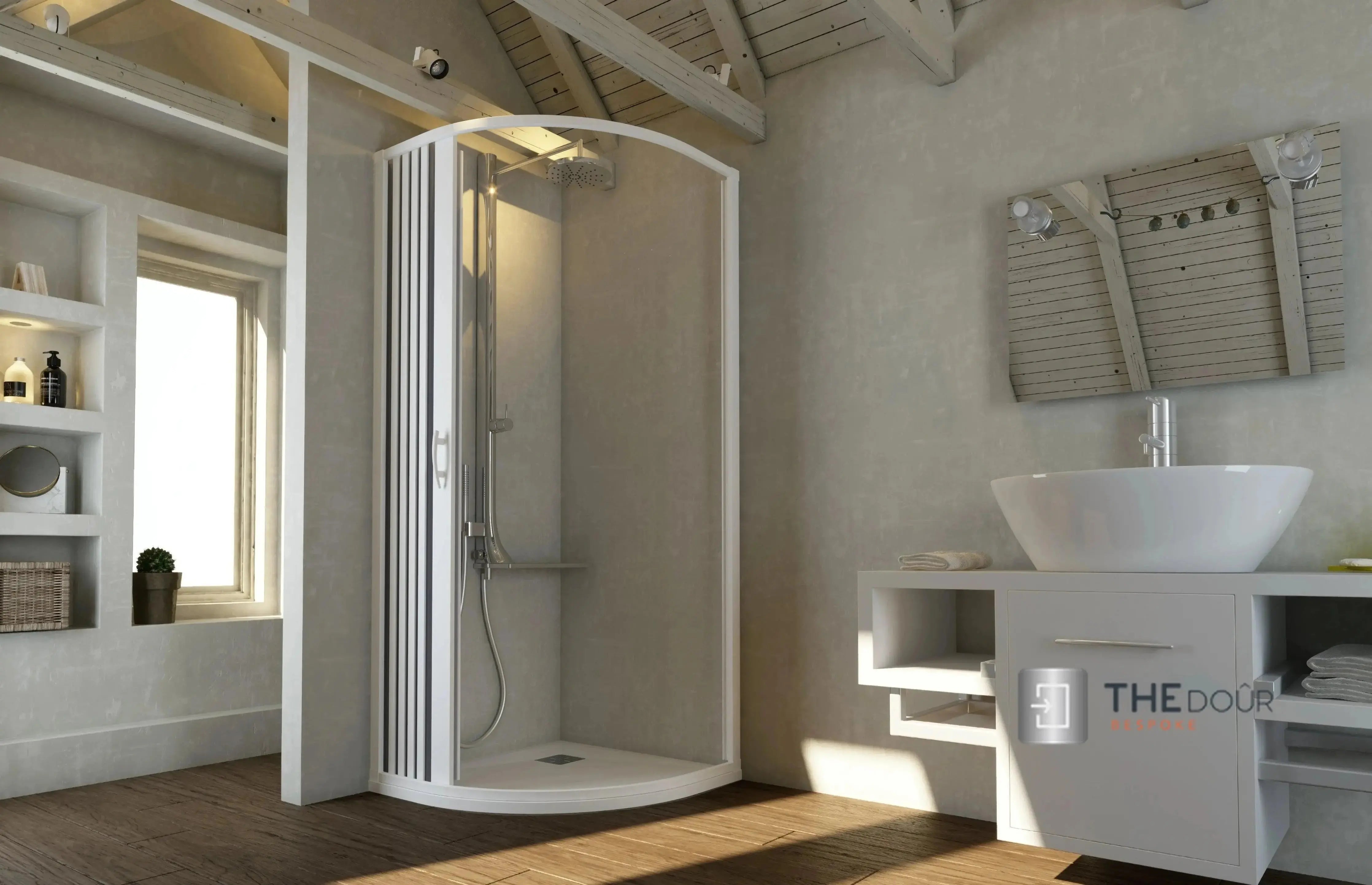 FLEXdoûr PVC Shower Door with Side Opening 1850mm Height x Reducible Width THEdoûr Bespoke