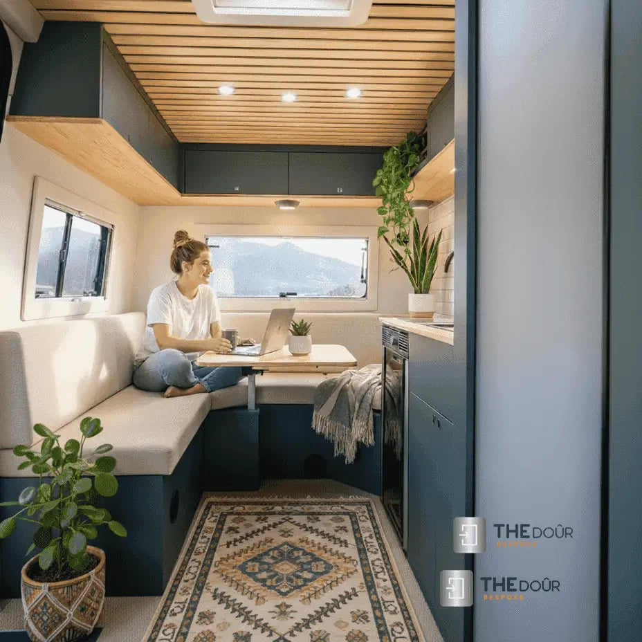 ROLdour Duschtür-Set, glänzend schwarz, einziehbar, wasserdicht, für Wohnmobile und Wohnmobile, Tambour-Alternative THEdoûr Bespoke