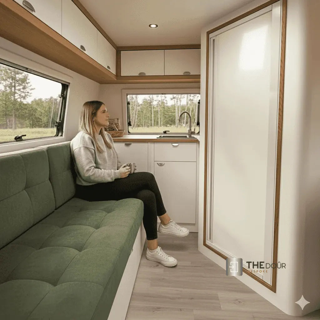 ROLdour White Campervan, RV Shower door kit, Retractable Waterproof, Space Saving THEdoûr Bespoke