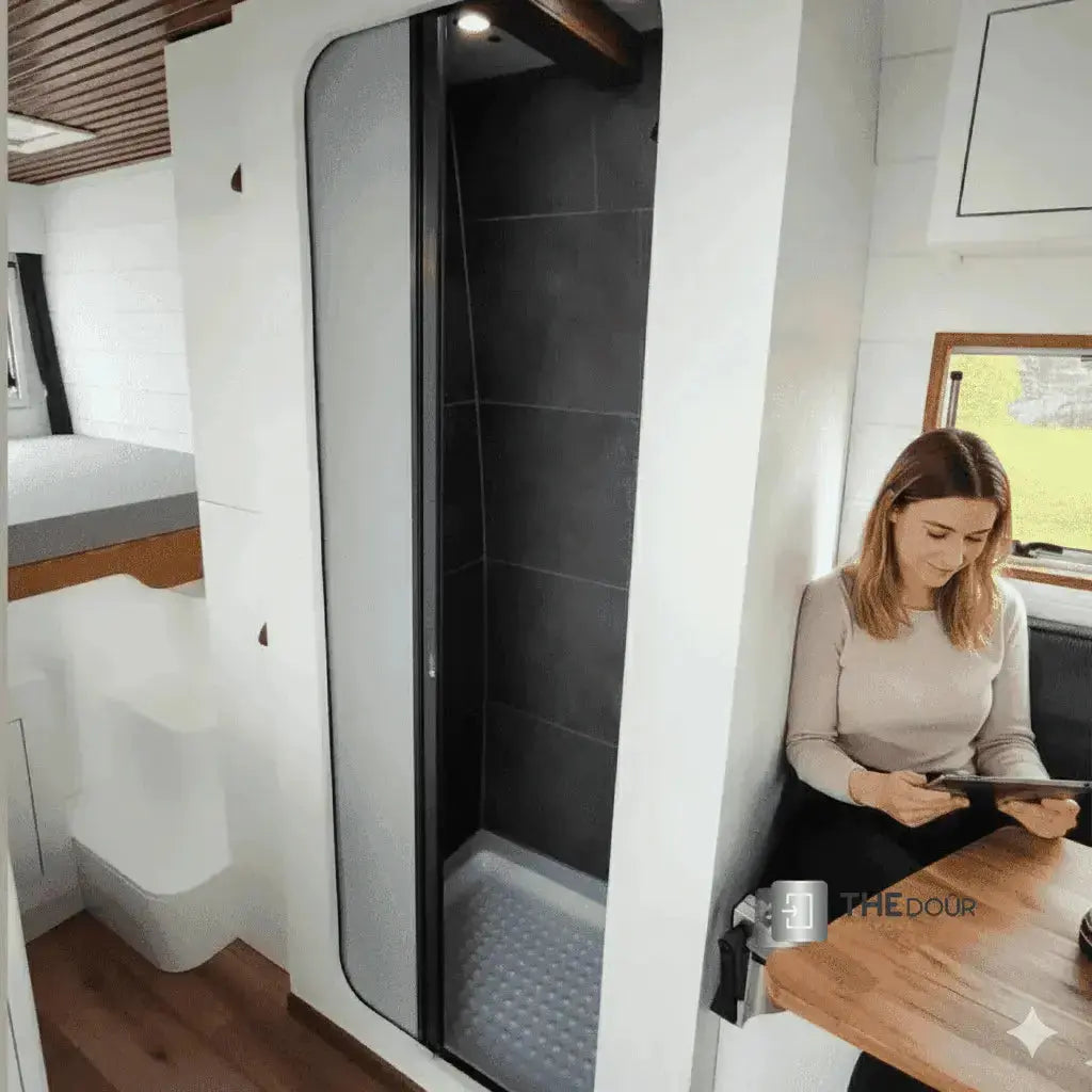 ROLdour Campervan / RV Shower Door Custom Made to Measure From 1500mm up to 2000mm Tall THEdoûr Bespoke