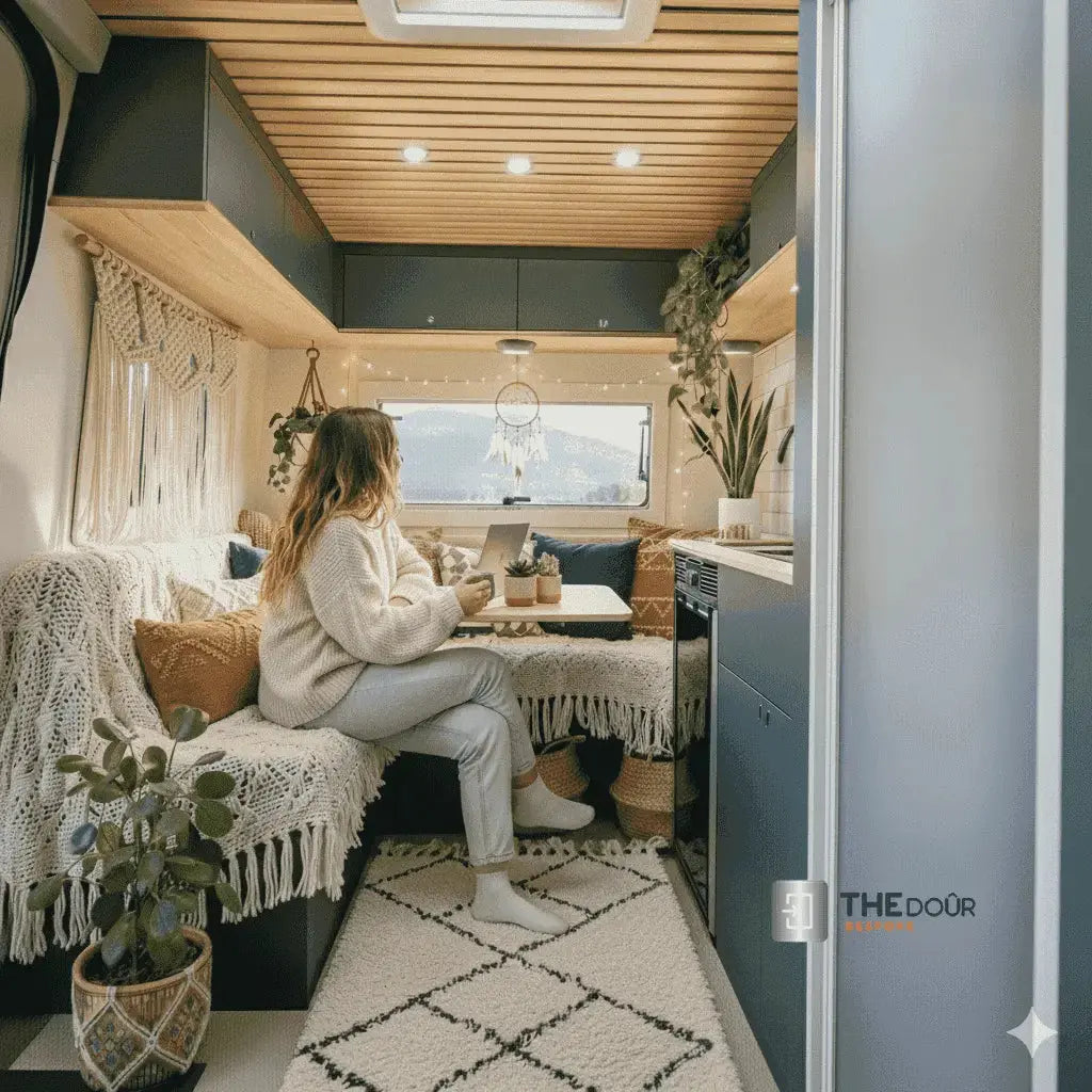 ROLdour White Campervan, RV Shower door kit, Retractable Waterproof, Space Saving THEdoûr Bespoke