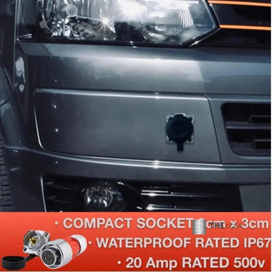 IP67 COMPACT Surface Mounted 240v Electric Hookup, Red & Chrome. THEdoûr Bespoke