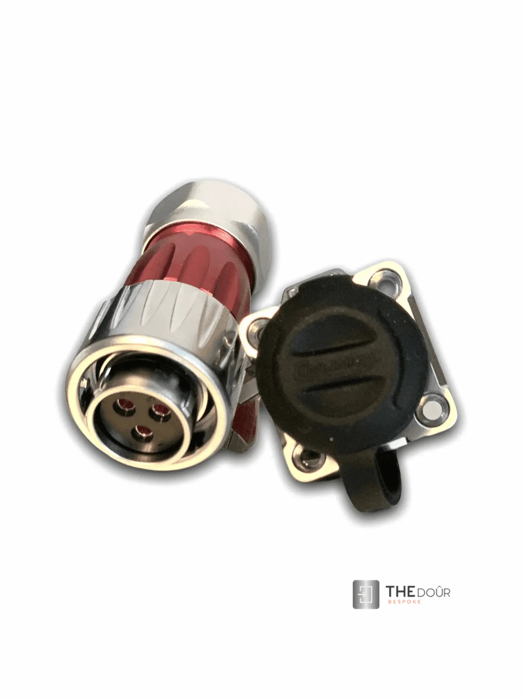 IP67 COMPACT Surface Mounted 240v Electric Hookup, Red & Chrome. THEdoûr Bespoke