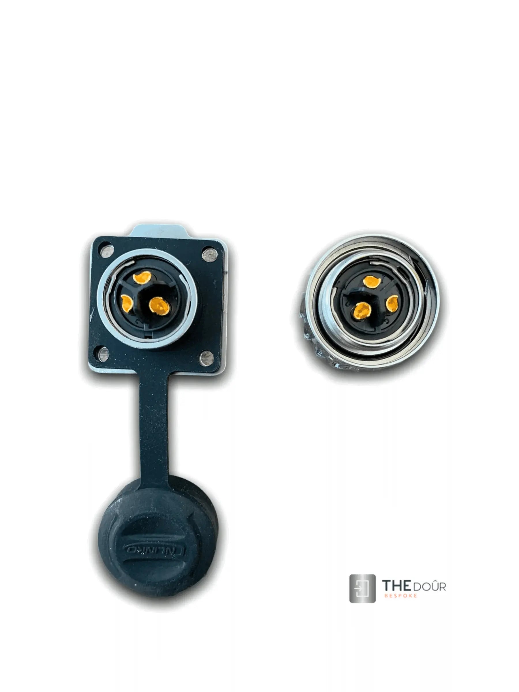 IP67 COMPACT Surface Mounted 240v Electric Hookup, Red & Chrome. THEdoûr Bespoke