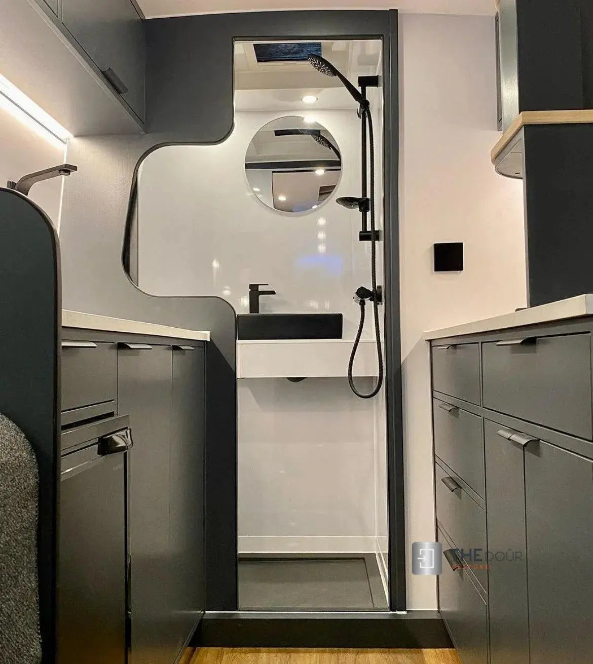 ROLdour Dark Grey Retractable Waterproof Campervan, RV Shower door kit Tambour Alternative THEdoûr Bespoke