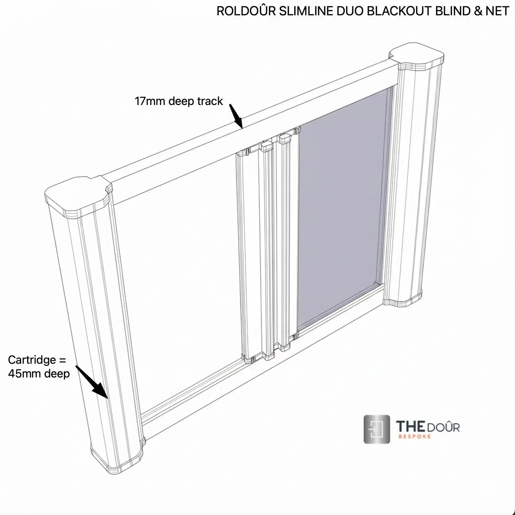 ROLdour Slimline Blind Medium Size, Double Slide Made to Measure Complete Blackout Blind & Net / Screen TAMdour