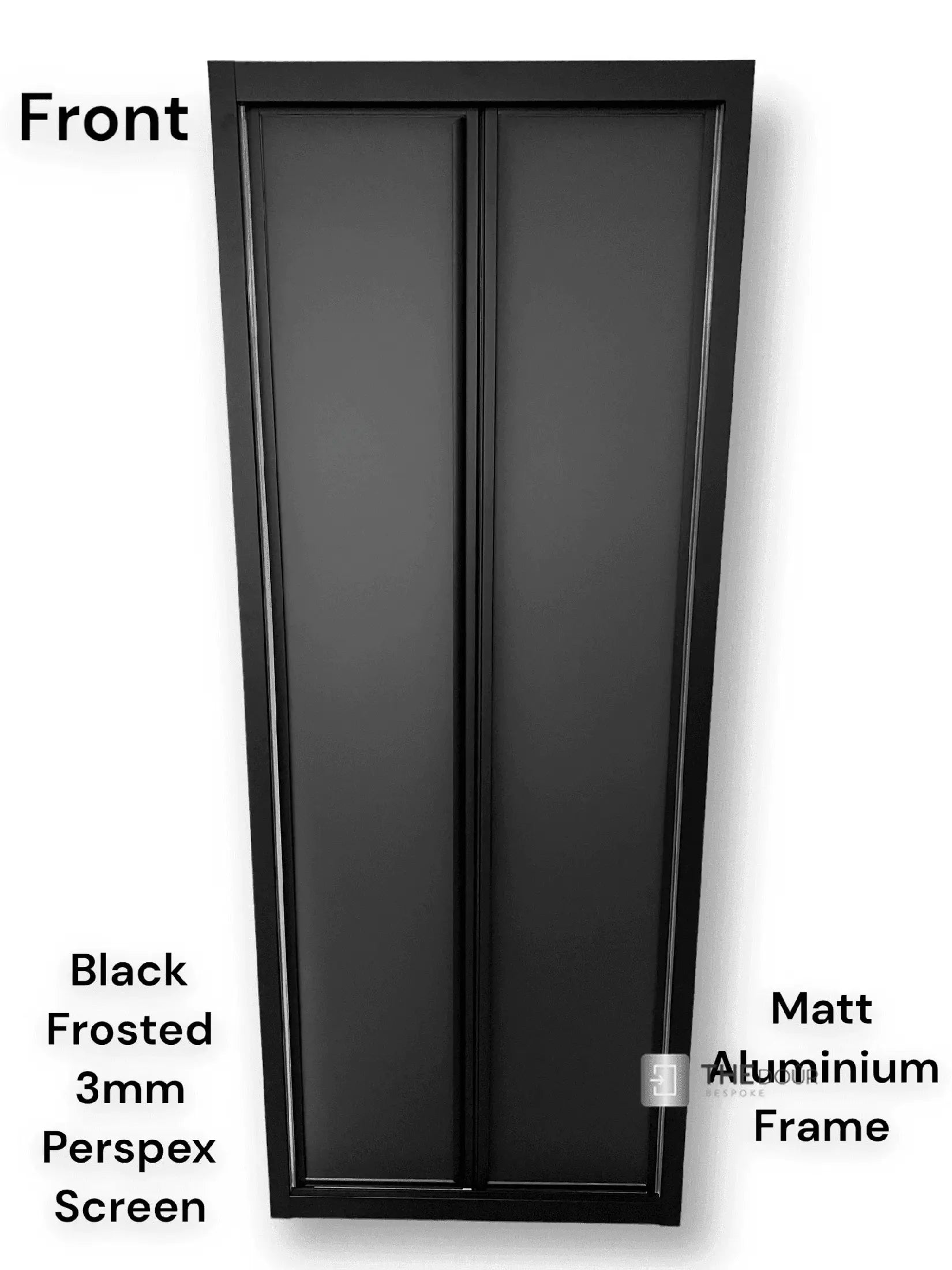 Black FOLdoûr Bi Fold Accordion Aluminium Frame Black Frosted Acrylic Shower Screen Door Designed for a Campervan - THEdoûr Bespoke
