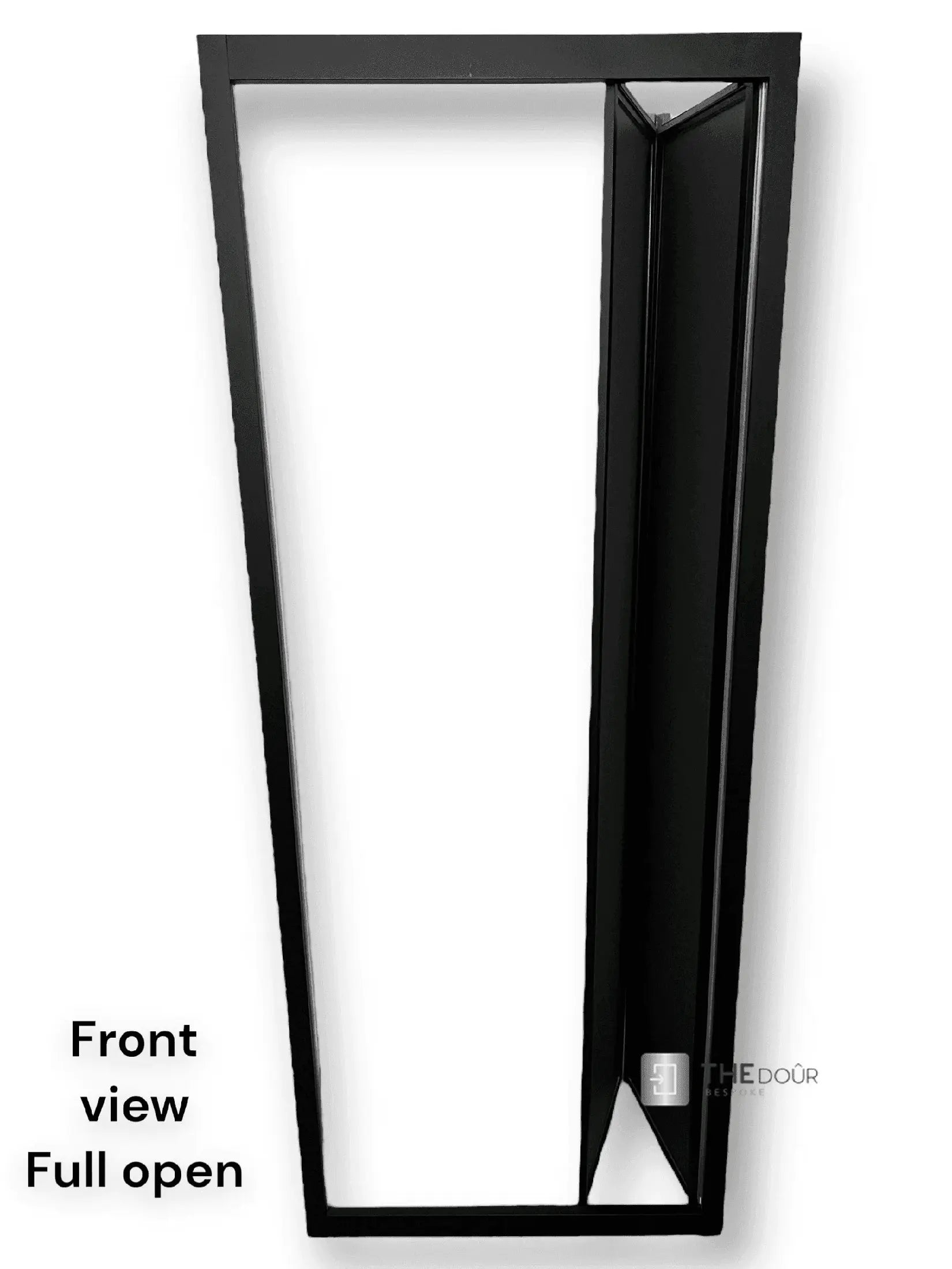 Black FOLdoûr Bi Fold Accordion Aluminium Frame Black Frosted Acrylic Shower Screen Door Designed for a Campervan - THEdoûr Bespoke