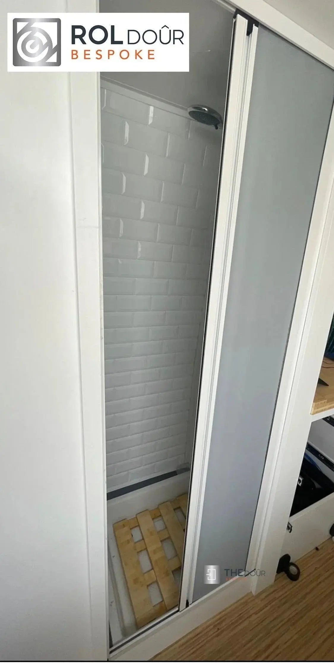 ROLdour Single Retractable door kit - Gloss White frame-TAMdour-Dark grey,door,Drak grey,retractable dark grey door,ROLdour,shower,shower door