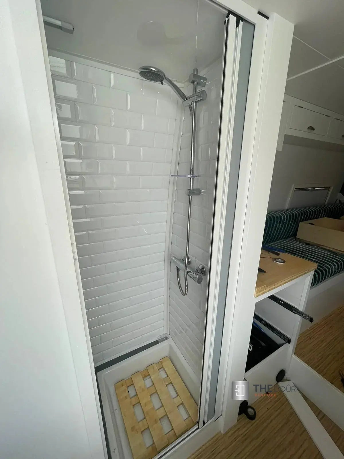 ROLdour Single Retractable door kit - Gloss White frame-TAMdour-Dark grey,door,Drak grey,retractable dark grey door,ROLdour,shower,shower door