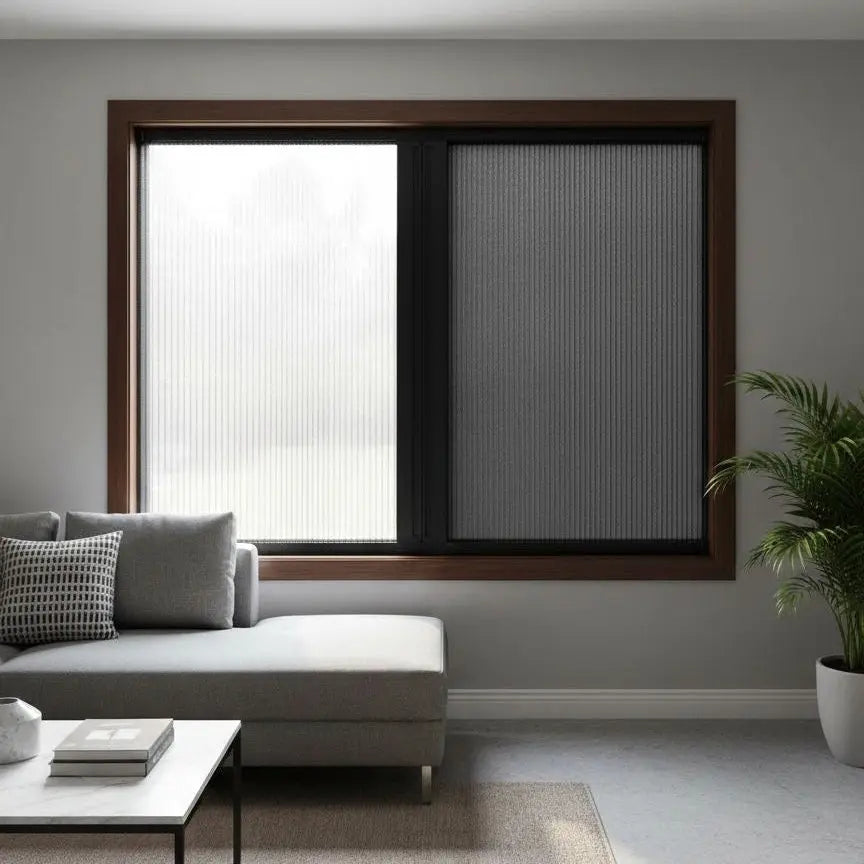 WINdoûr DUO made-to-measure honeycomb insulated blackout blind and mosquito net