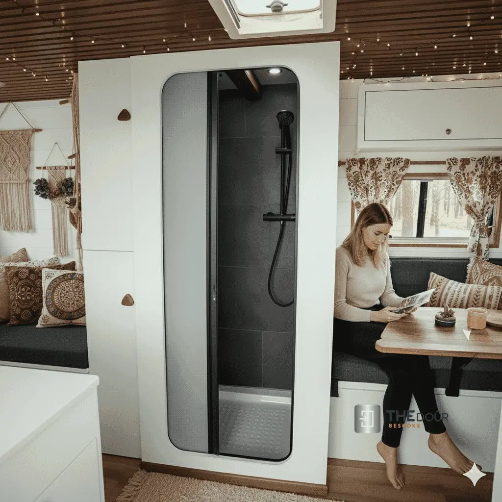 ROLdoûr retractable campervan shower door by THEdoûr Bespoke