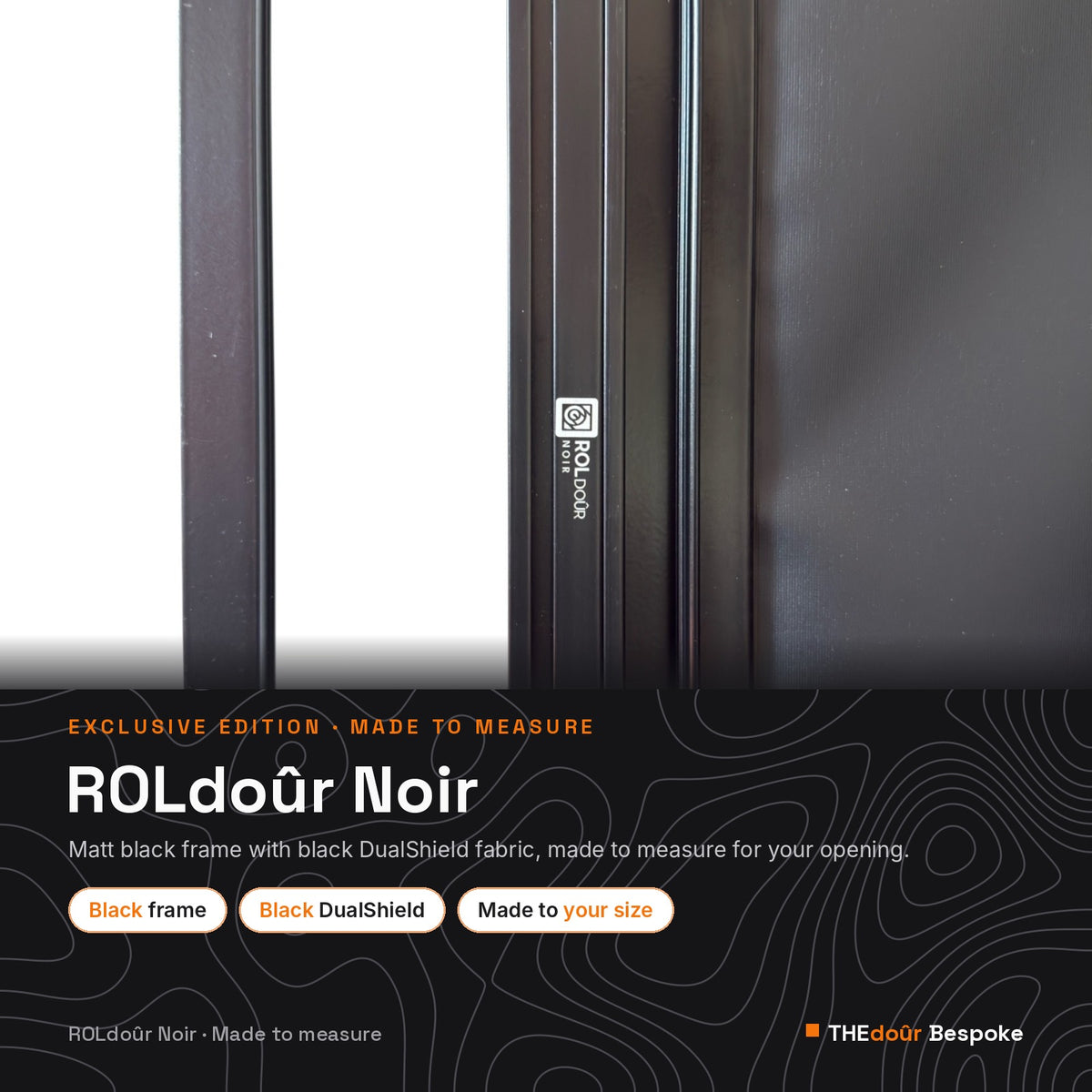 a black door with white text