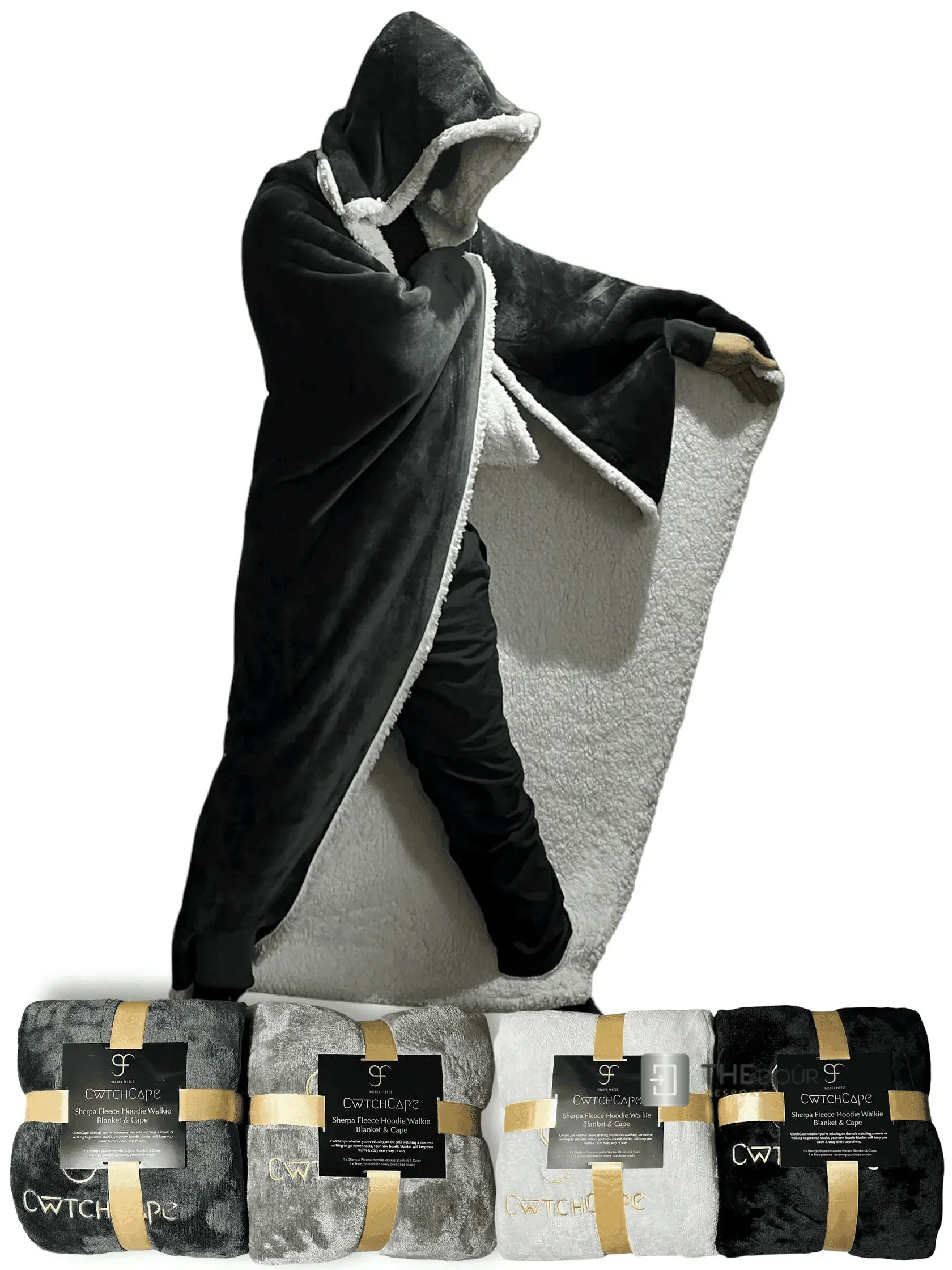 CwtchCape Camper Sherpa Fleece Hoodie Walkie Blanket Adult 1 size fits all - 4 Colours THEdoûr Bespoke
