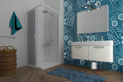 FLEXdoûr Ecke PVC Duschkabine mit zentraler Öffnung 1850 mm Höhe x verschiedene reduzierbare Breite THEdoûr Maßanfertigung