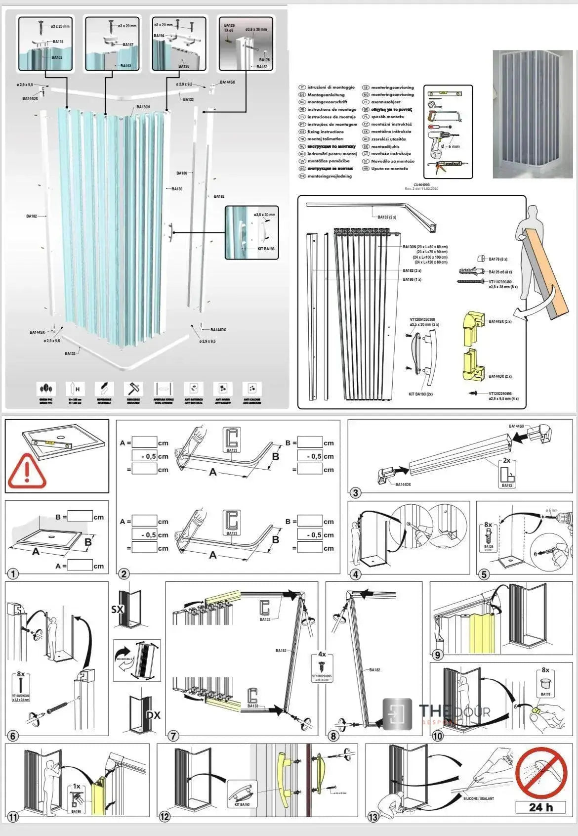 FLEXdoûr Corner PVC Shower Door with central Opening 1850mm Height x Various Reducible Width THEdoûr Bespoke