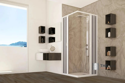 FLEXdoûr Corner PVC Shower Door with central Opening 1850mm Height x Various Reducible Width THEdoûr Bespoke