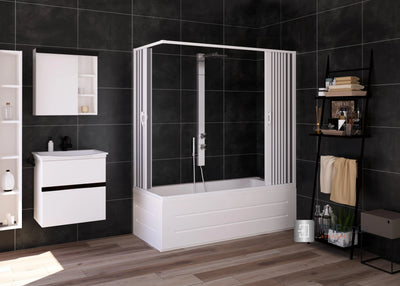 FLEXdoûr Folding PVC Bath Enclosure Doors - Central Opening, Corner Shower, 1500mm Height x 1700mm Adjustable Width | Made in Italy THEdoûr Bespoke