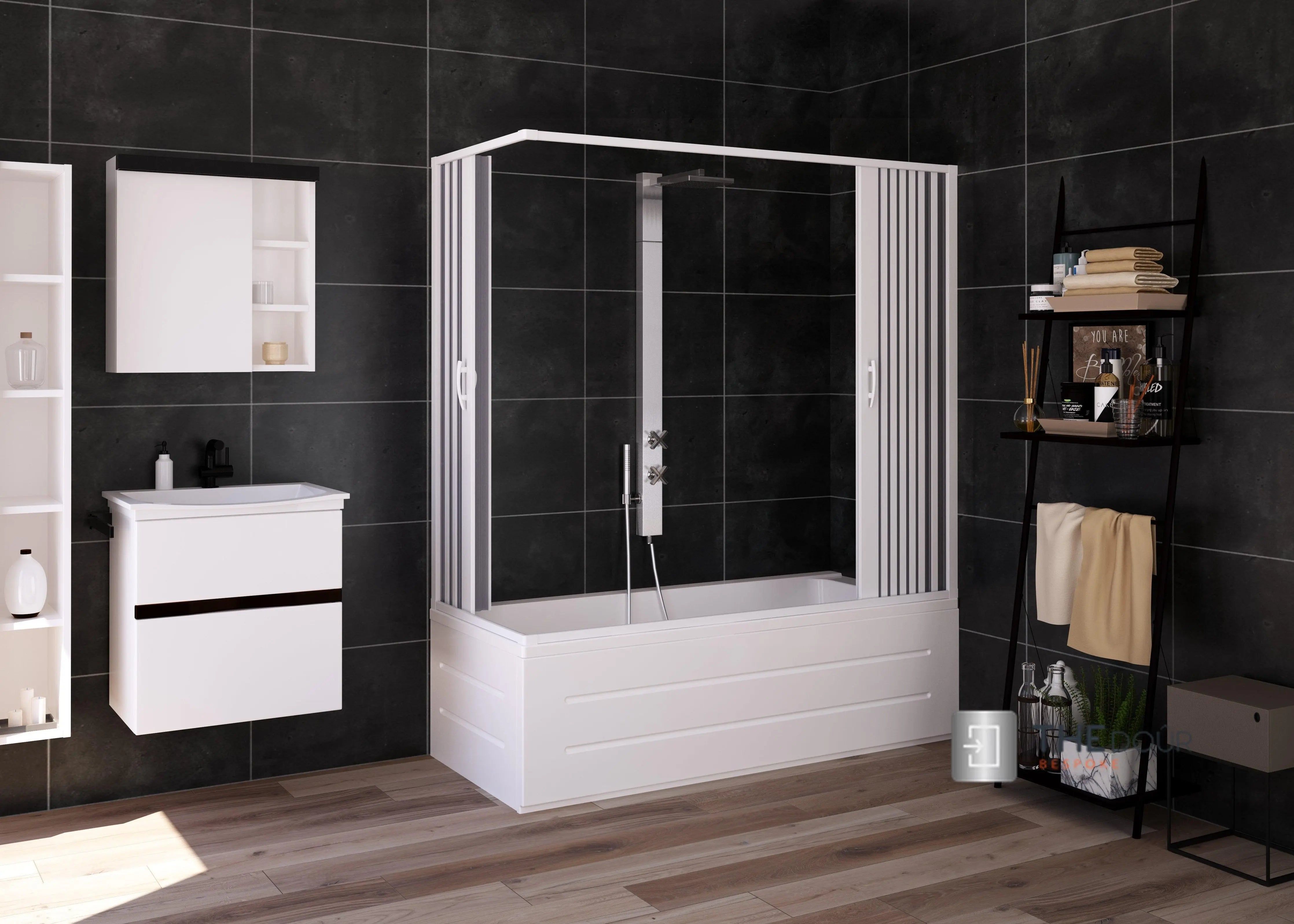 FLEXdoûr Folding PVC Bath Enclosure Doors - Central Opening, Corner Shower, 1500mm Height x 1700mm Adjustable Width | Made in Italy THEdoûr Bespoke