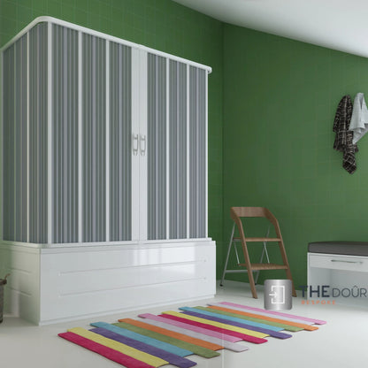 FLEXdoûr Folding PVC Bath Enclosure Doors - Central Opening, Three Sided Shower Screen, 1500mm Height x 1700mm Adjustable Width | Made in Italy THEdoûr Bespoke