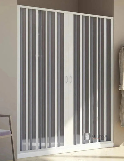 FLEXdour Faltbare PVC-Duschabtrennungstüren Zentrale Öffnung 1850 mm Höhe x Verschiedene Breiten THEdoûr Maßanfertigung