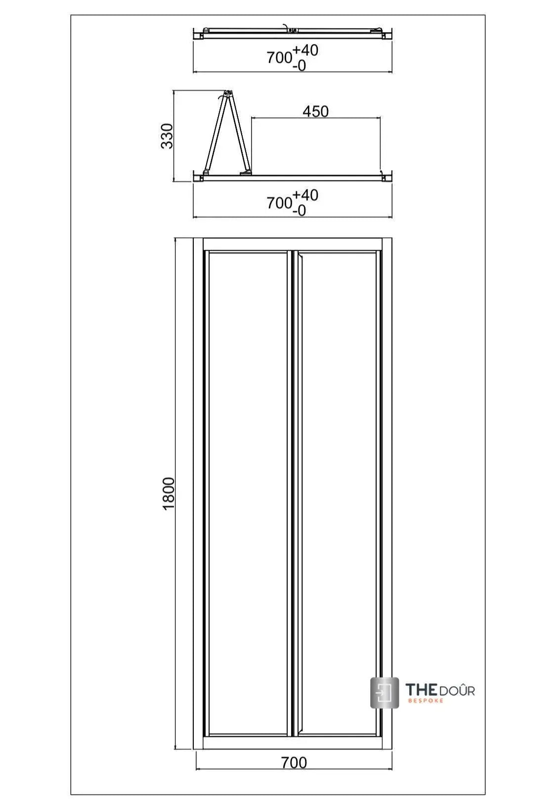 White FOLdoûr Bi Fold Accordion Aluminium Frame Frosted White Acrylic Shower Screen Door Designed for a Campervan FOLdoûr
