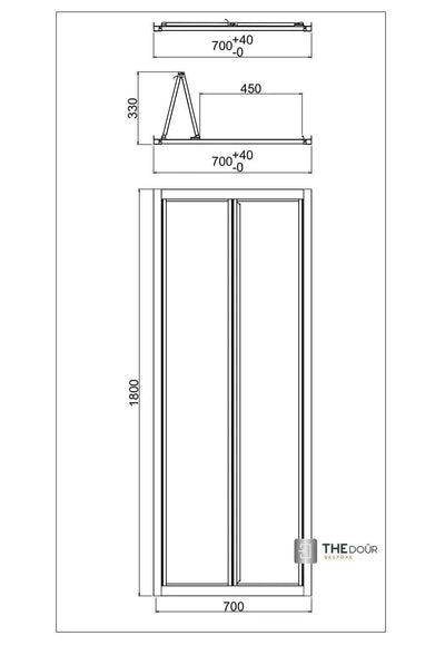 Porte de douche en acrylique blanc givré avec cadre en aluminium pliant bi-fold FOLdoûr conçue pour un camping-car FOLdoûr