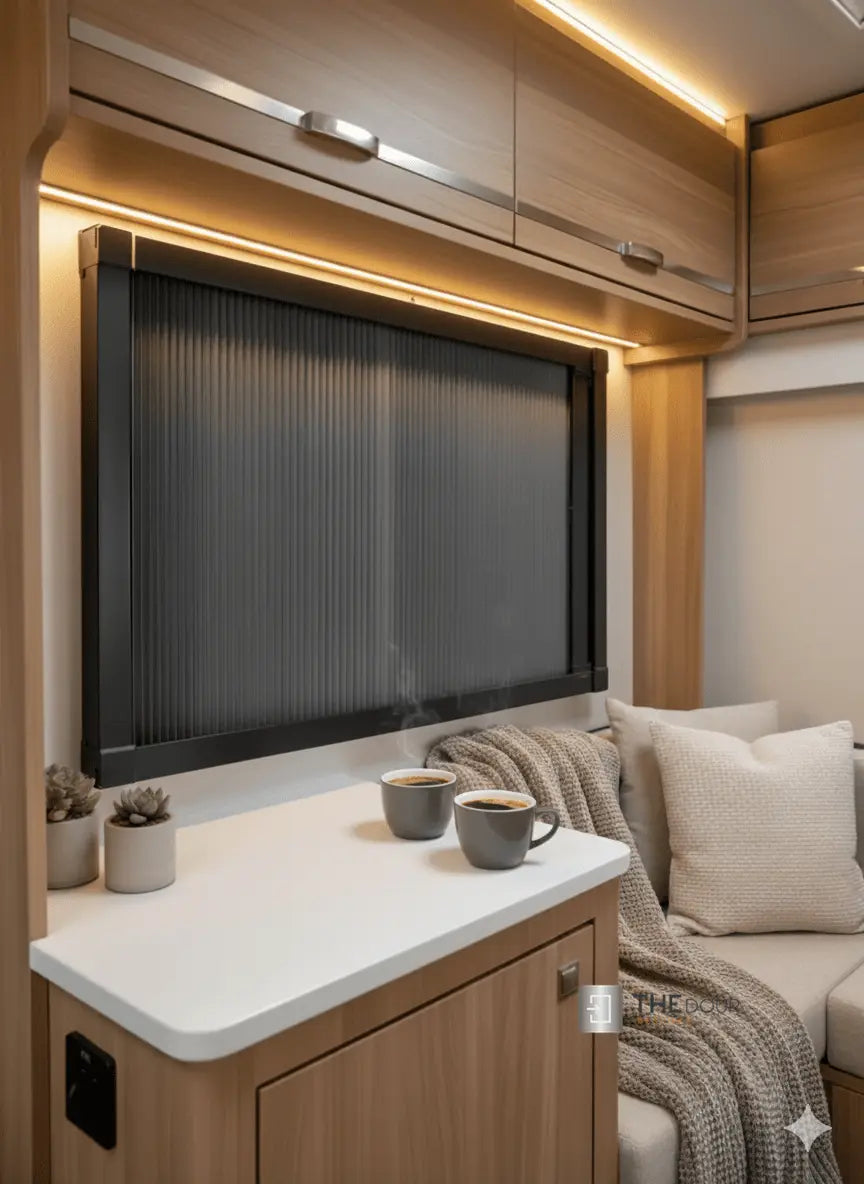 Campervan ROLdoûr Shower Door & 3 x WINdoûr Blackout Window Blinds & Net | All Made to Measure THEdoûr Bespoke