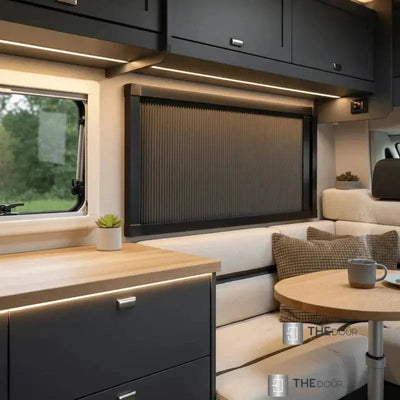Campervan ROLdoûr Shower Door & 3 x WINdoûr Blackout Window Blinds & Net | All Made to Measure THEdoûr Bespoke