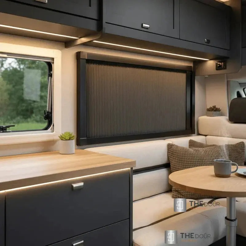Campervan ROLdoûr Shower Door & 3 x WINdoûr Blackout Window Blinds & Net | All Made to Measure THEdoûr Bespoke