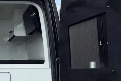Campervan ROLdoûr Shower Door & 3 x WINdoûr Blackout Window Blinds & Net | All Made to Measure THEdoûr Bespoke