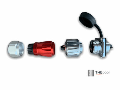 IP67 COMPACT Surface Mounted 240v Electric Hookup, Red & Chrome. THEdoûr Bespoke