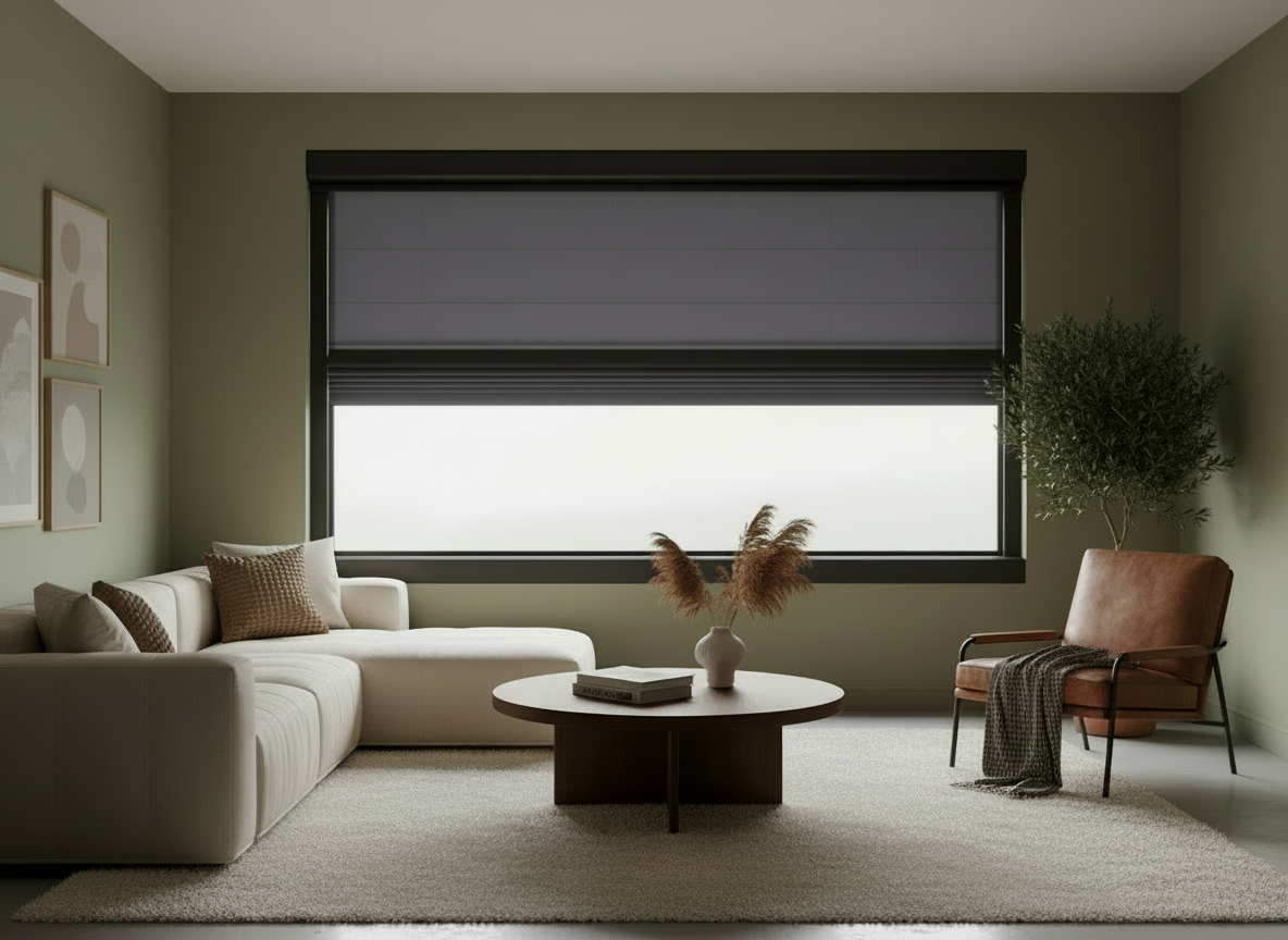 ROLdoûr Slimline Duo - Vertical Blind – Blackout Retractable Fabric & Net, Made to Measure