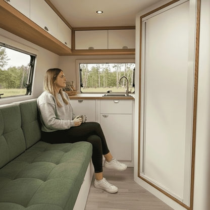 ROLdoûr Blanc Retractable Shower Door – Custom Made to Measure Campervan & RV Private Door (White Frame & Fabric, Up to 2000mm Tall x 1000mm Wide)