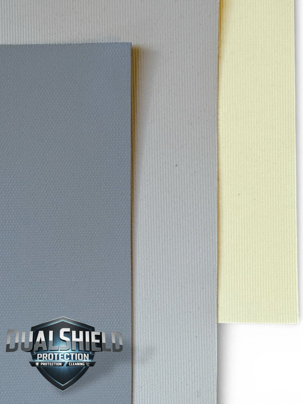 DualShield fabrics side by side – grey, light grey and cream