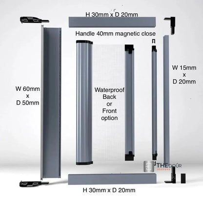 ROLdour Small Custom Made, Space Saving Horizontal or Vertical Sliding Door / Screen, Waterproof, Blackout in Lightweight Aluminium Frame THEdoûr Bespoke