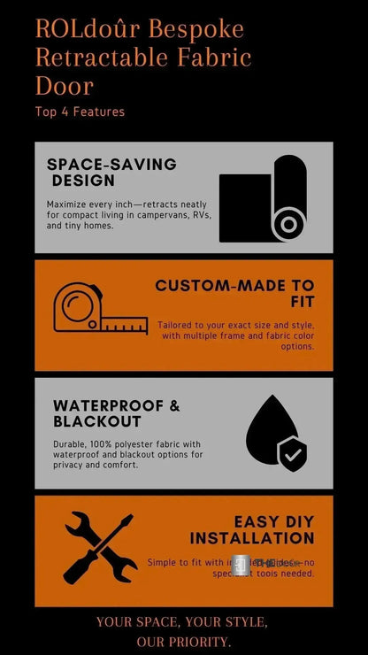 ROLdour Campervan / RV Shower Door PRE MADE 1800mm Tall x 1000mm Self Cut Width THEdoûr Bespoke
