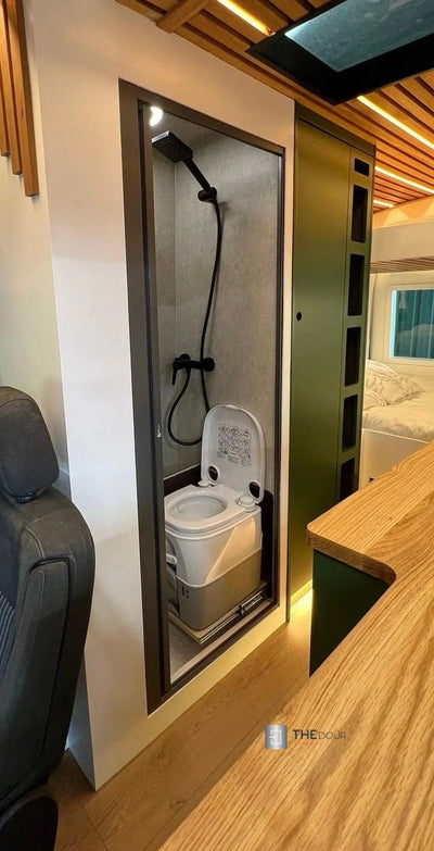 ROLdour Dark Grey Retractable Waterproof Campervan, RV Shower door kit Tambour Alternative THEdoûr Bespoke