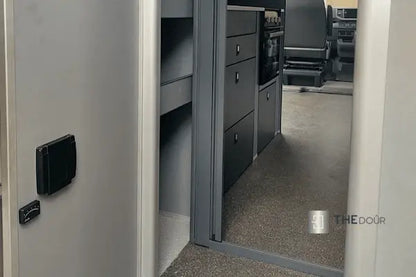 ROLdour Duschtür-Set, glänzend schwarz, einziehbar, wasserdicht, für Wohnmobile und Wohnmobile, Tambour-Alternative THEdoûr Bespoke