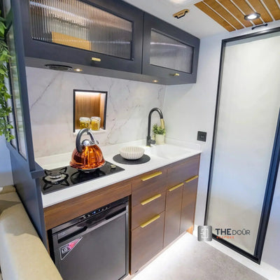 ROLdour Dark Grey Retractable Waterproof Campervan, RV Shower door kit Tambour Alternative THEdoûr Bespoke