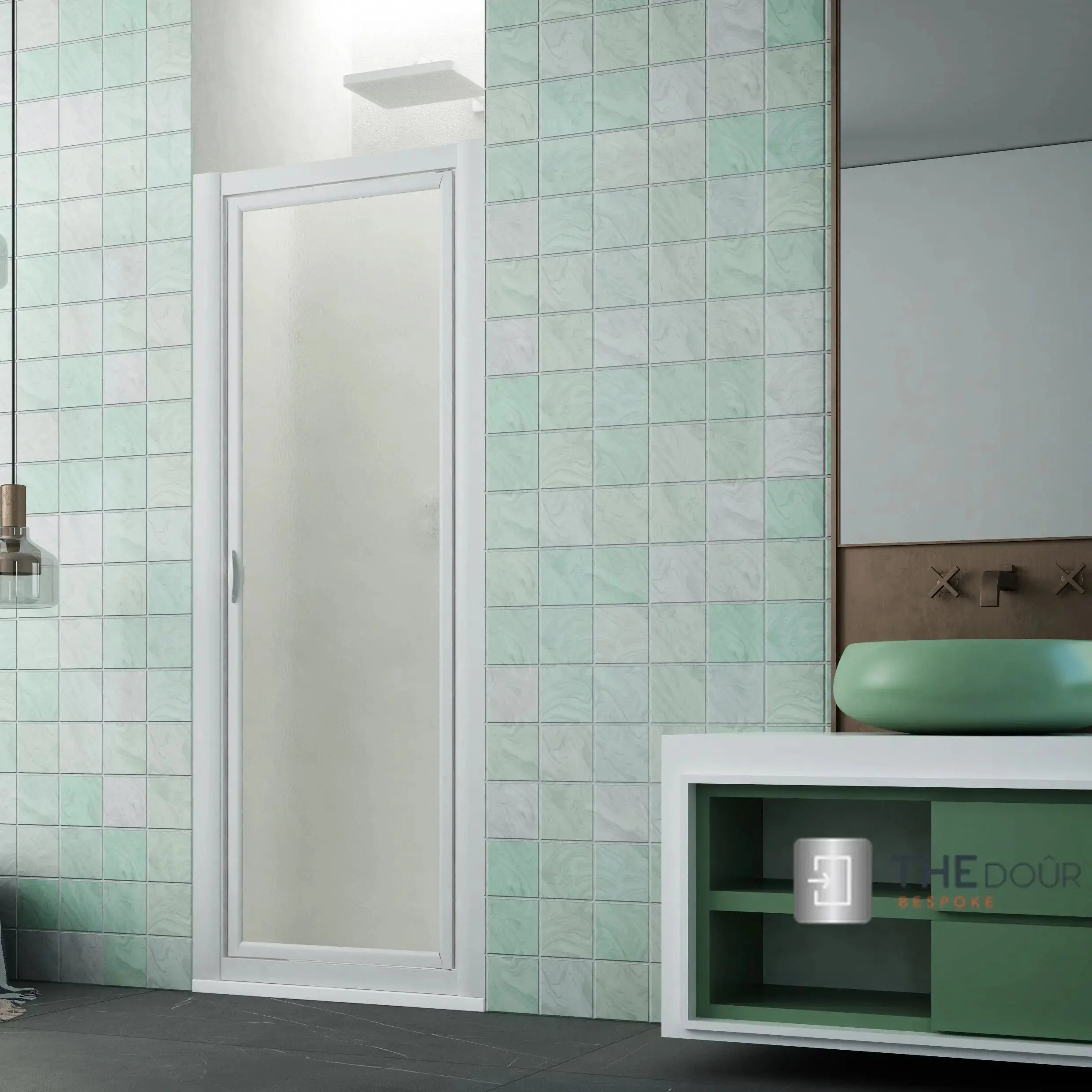 SAFEdour (ZERO Glass) Safe Pivot Shower Door for Homes, Public Spaces, Campervans & Motorhomes THEdoûr Bespoke