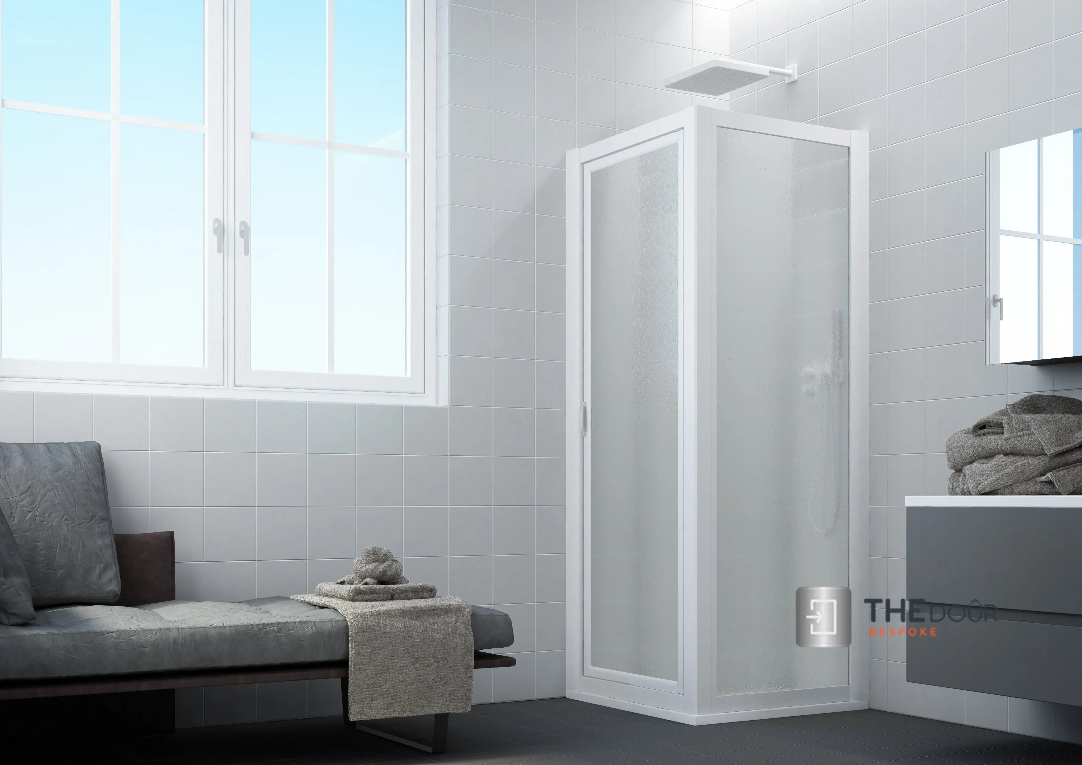 SAFEdour (ZERO Glass) Safe Pivot Shower Door for Homes, Public Spaces, Campervans & Motorhomes THEdoûr Bespoke