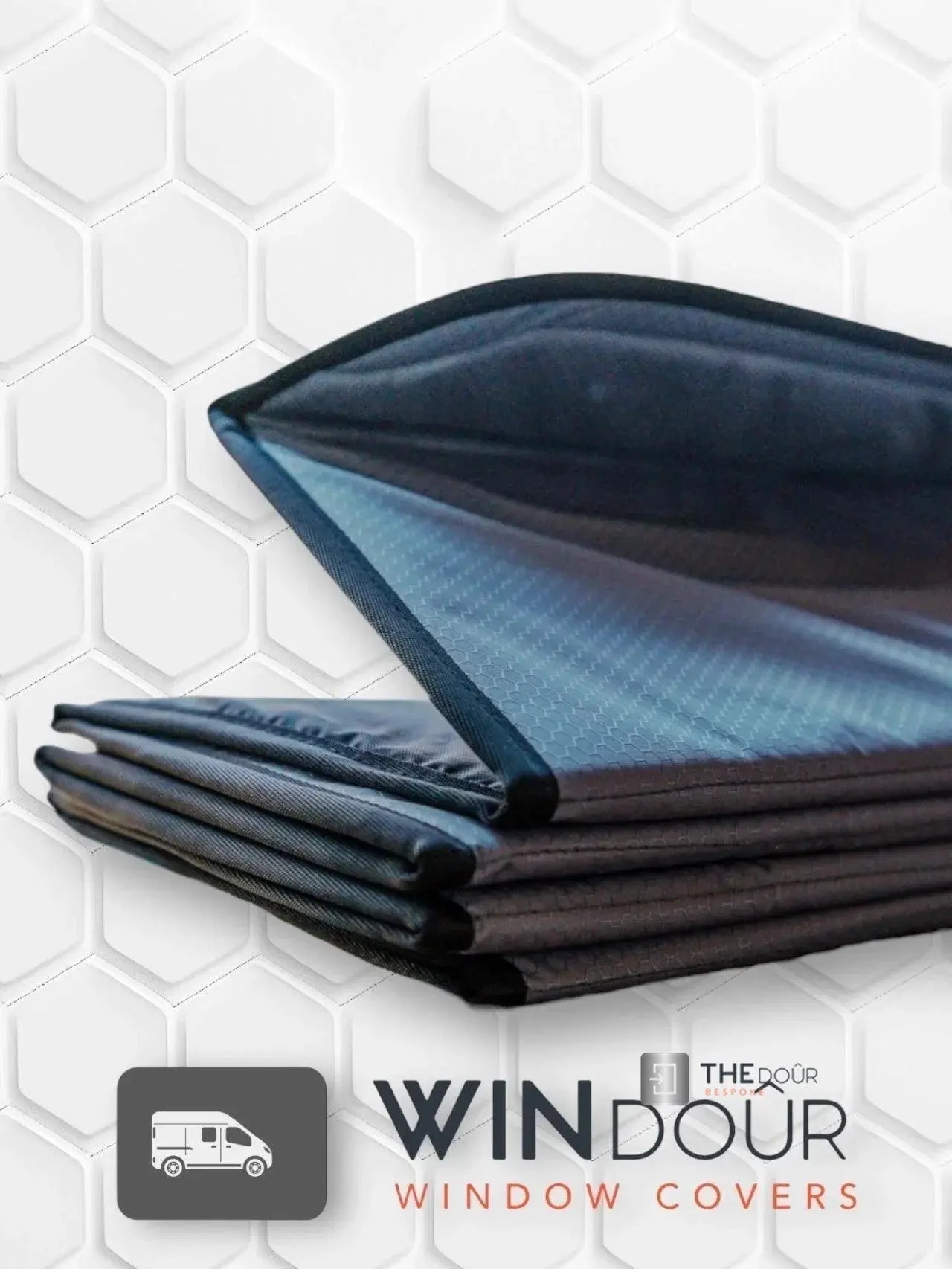 WINdoûr insulated￼ Blackout Covers with Large Net Storage Pocket. Window Covers for Sprinter Rear Doors THEdoûr Bespoke