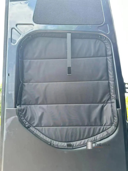 WINdoûr insulated￼ Blackout Covers with Large Net Storage Pocket. Window Covers for Sprinter Rear Doors THEdoûr Bespoke