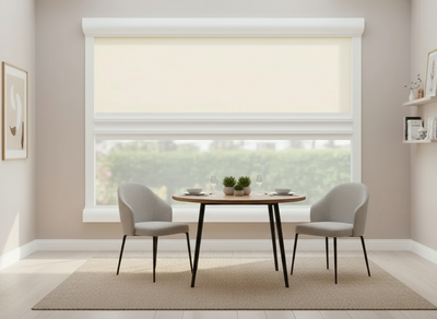 a table and chairs in a room
